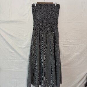 A & She Women's Strapless Dress Basque Waist Ruched Top Black Striped size M